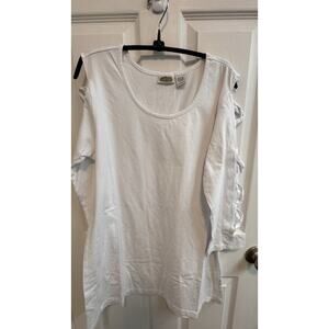 Collections Etc Womens L White 3/4 Lattice Sleeve Tunic 100% Cotton New